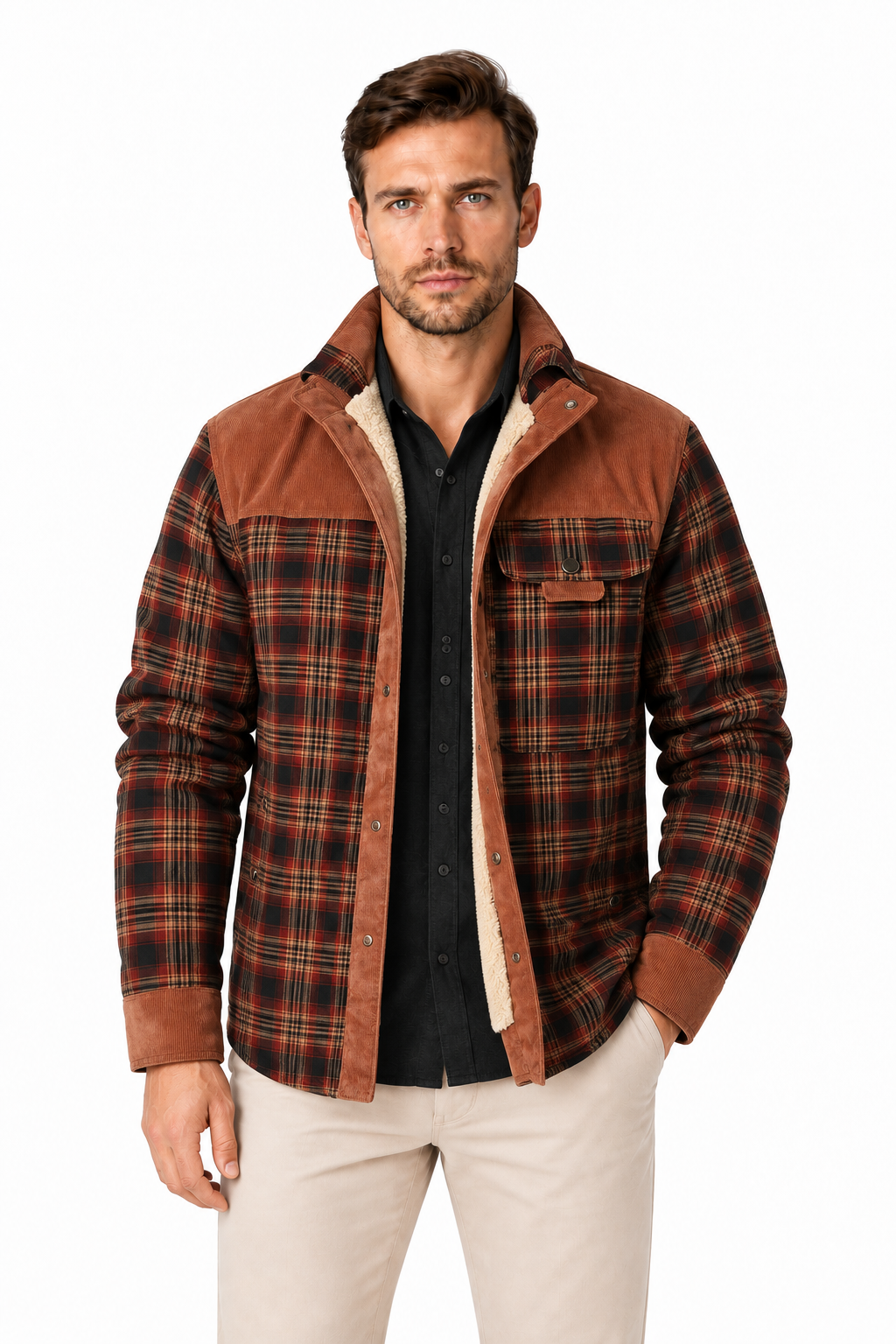 Men's Sherpa-Lined Plaid Jacket | Glitz & Fashion