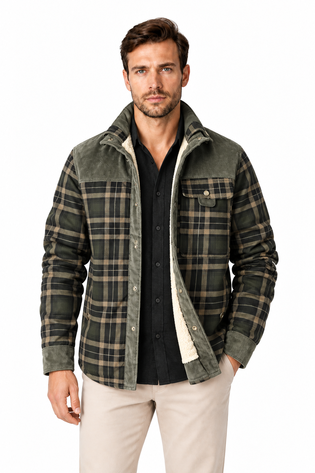 Men's Sherpa-Lined Plaid Jacket | Glitz & Fashion
