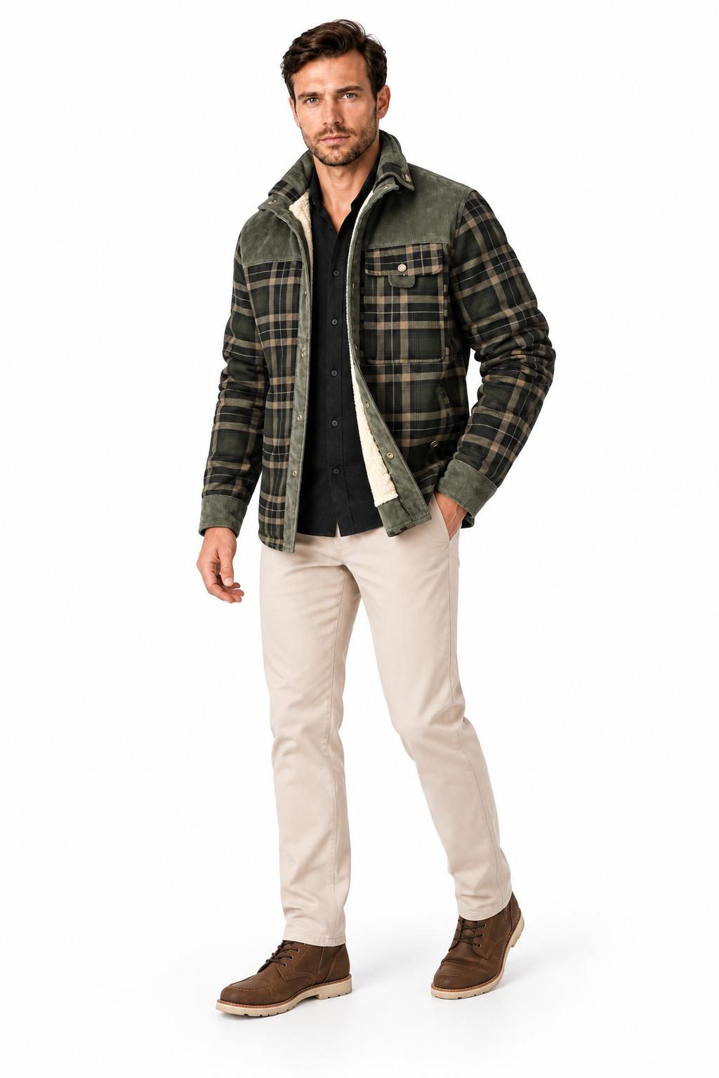 Men's Sherpa-Lined Plaid Jacket | Glitz & Fashion