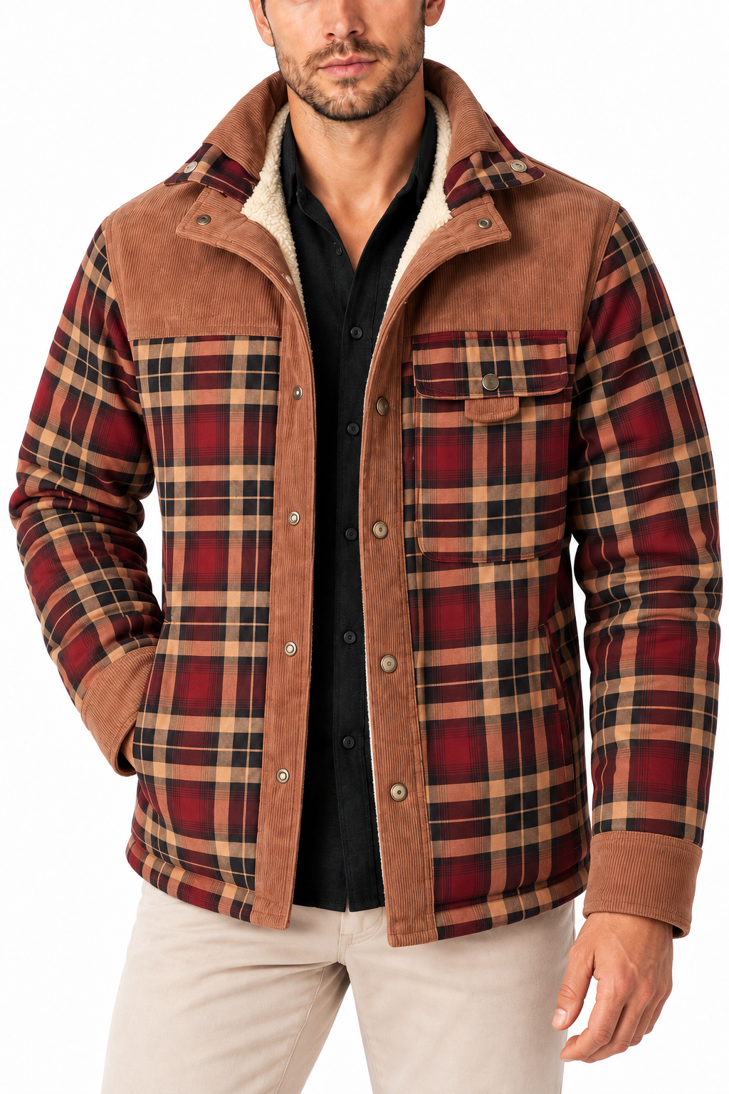 Men's Sherpa-Lined Plaid Jacket | Glitz & Fashion