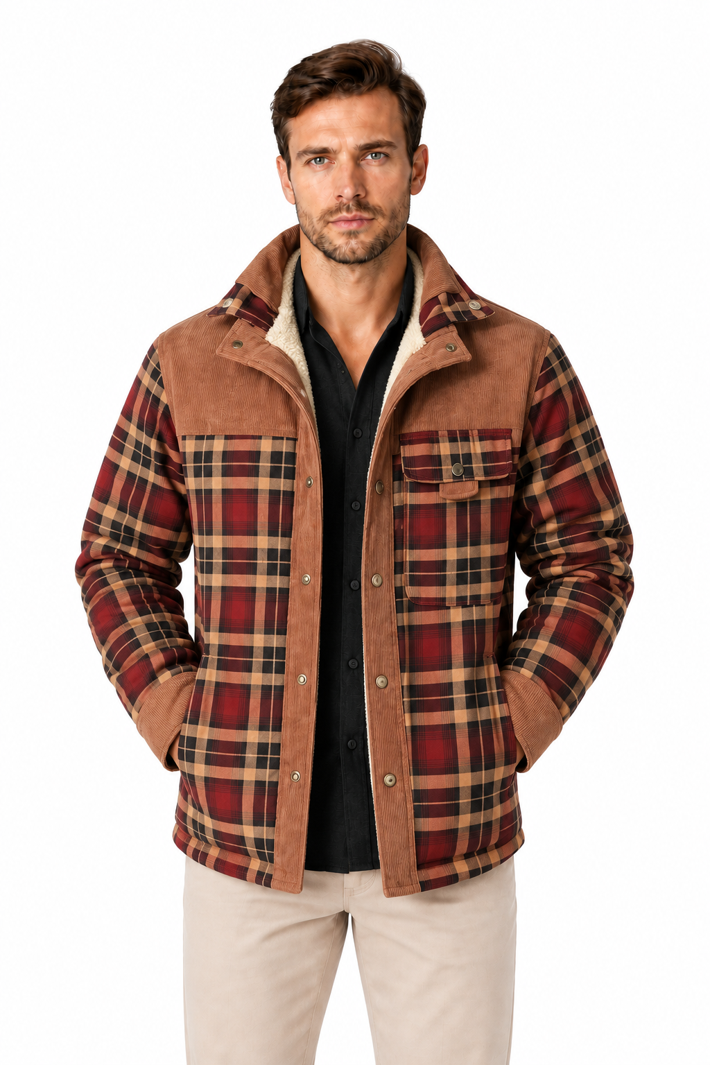 Men's Sherpa-Lined Plaid Jacket | Glitz & Fashion