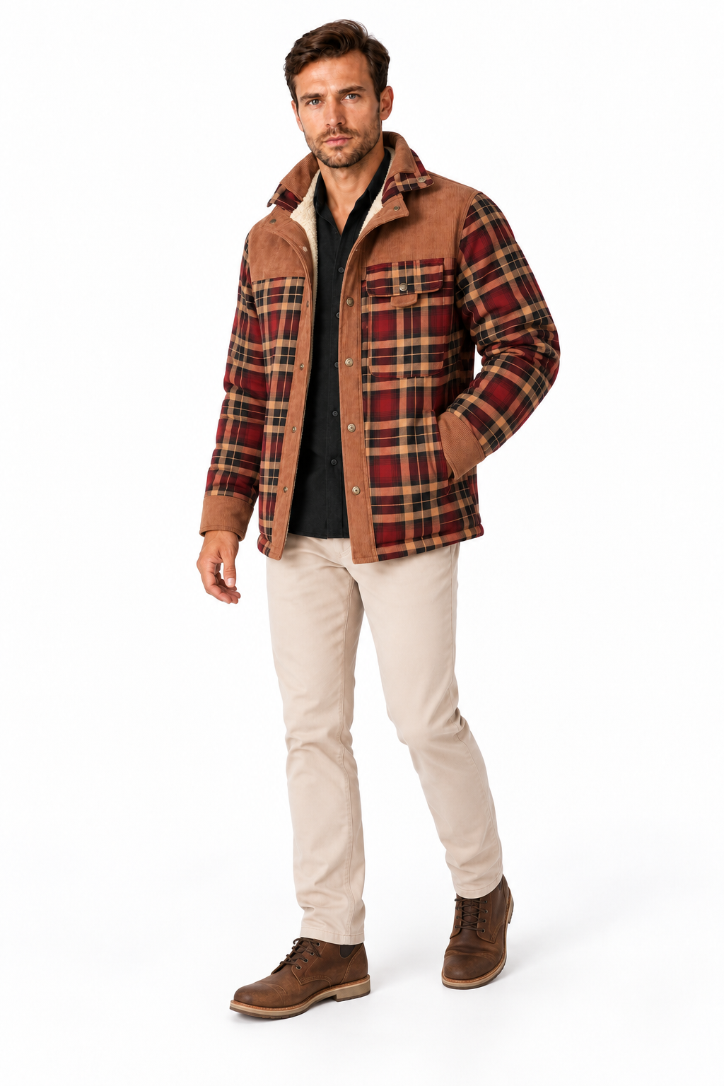 Men's Sherpa-Lined Plaid Jacket | Glitz & Fashion