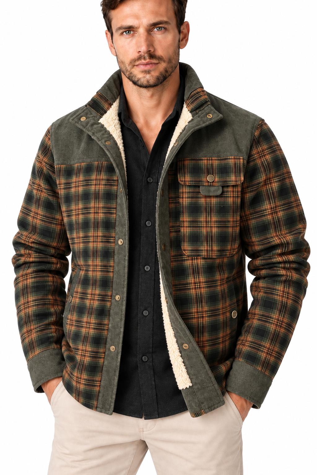 Men's Sherpa-Lined Plaid Jacket | Glitz & Fashion