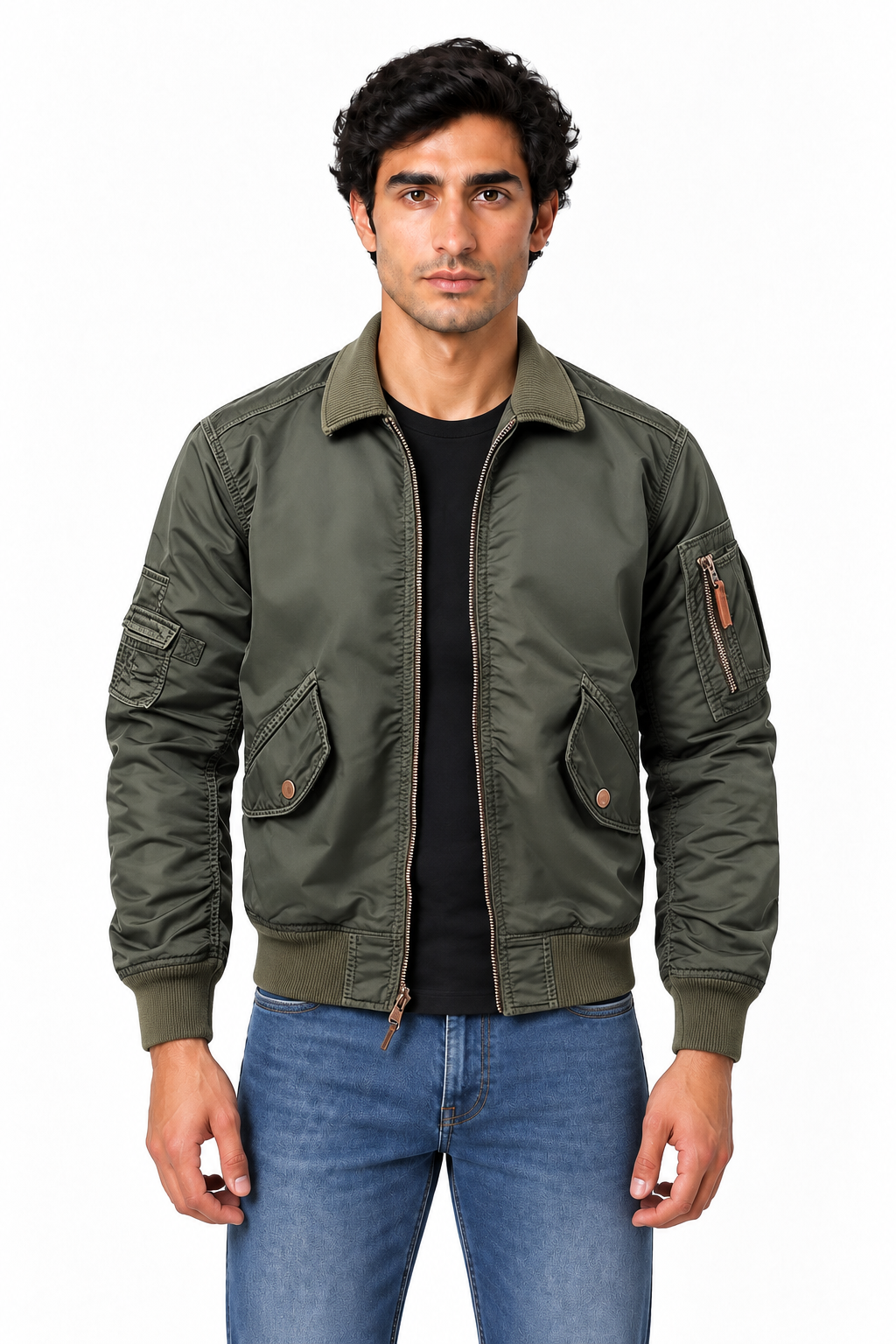 Men's Utility Bomber Jacket Ribbed Trim | Glitz & Fashion