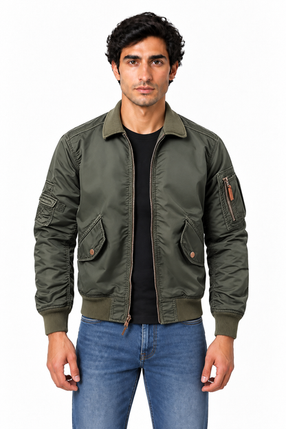 Men's Utility Bomber Jacket Ribbed Trim | Glitz & Fashion