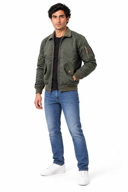 Men's Utility Bomber Jacket Ribbed Trim | Glitz & Fashion