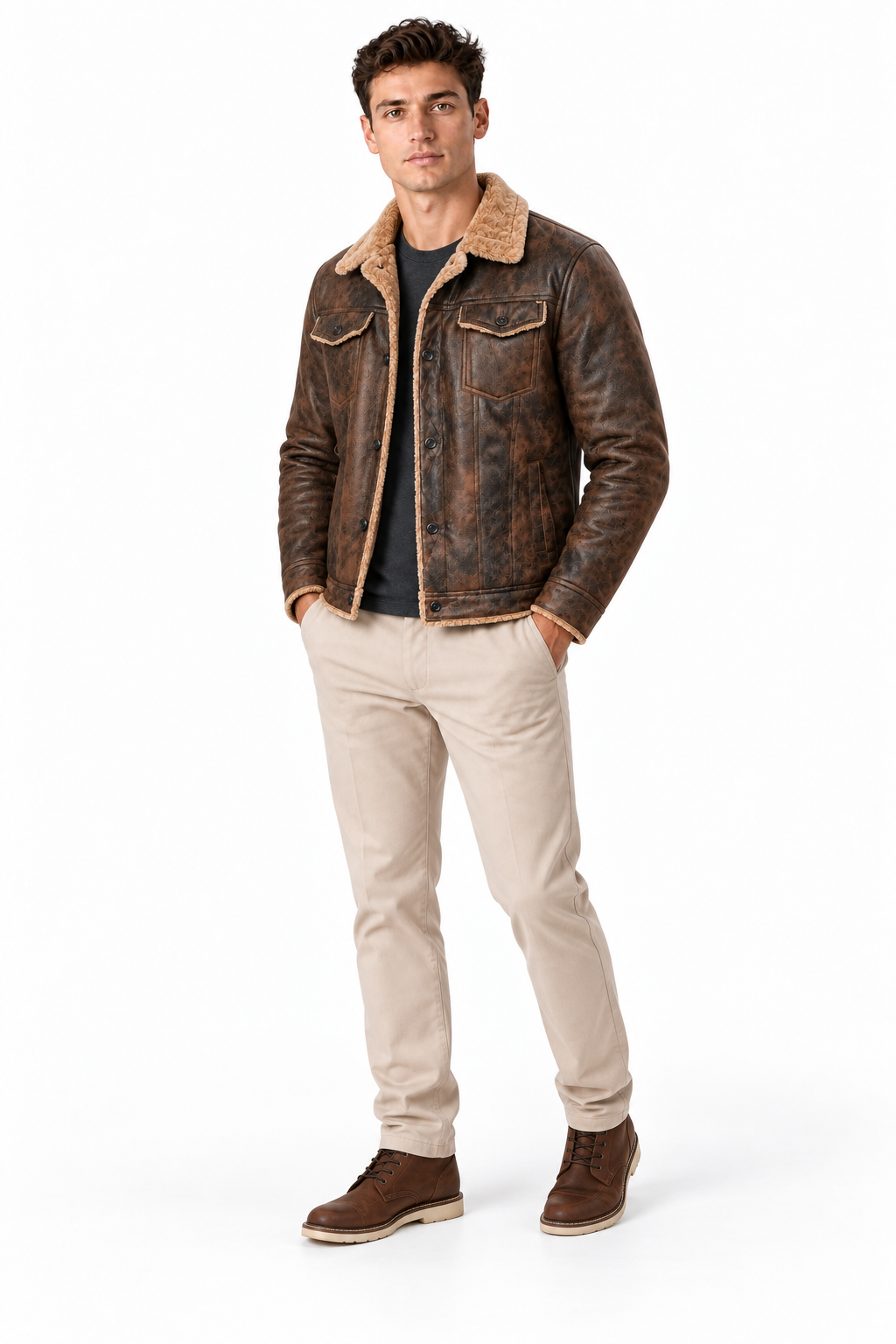 Men's Fleece-Lined Leather Trucker Jacket | Glitz & Fashion