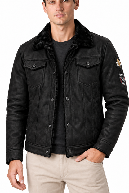 Men's Fleece-Lined Leather Trucker Jacket | Glitz & Fashion