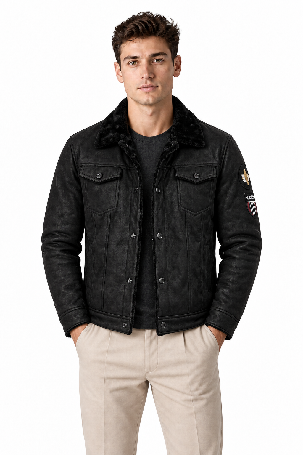 Men's Fleece-Lined Leather Trucker Jacket | Glitz & Fashion