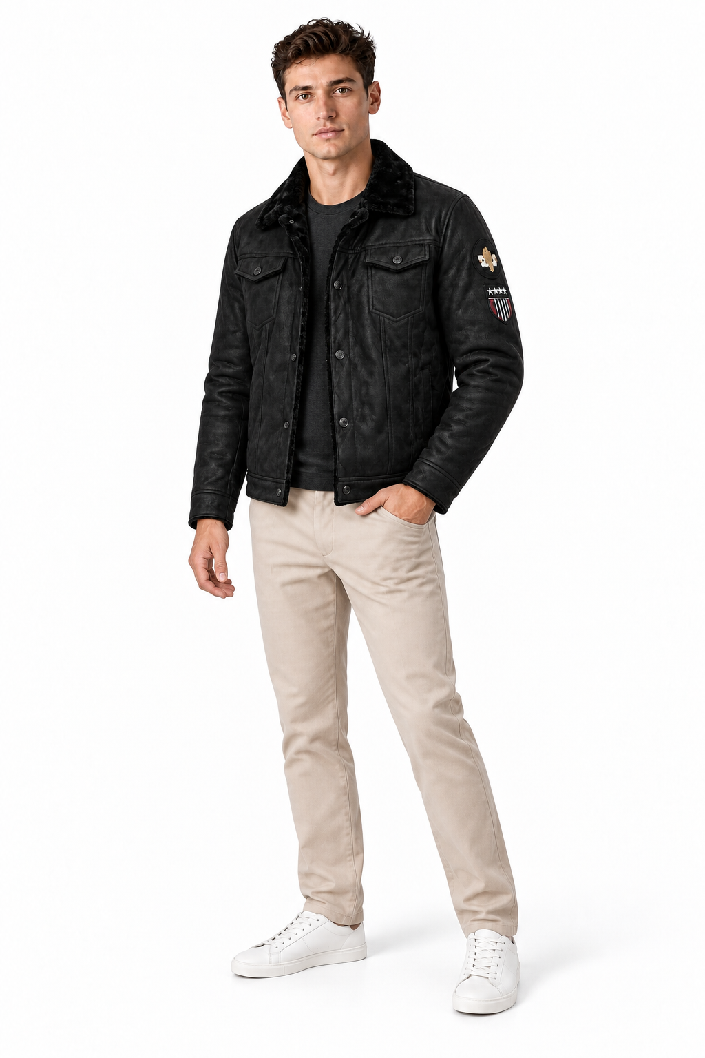 Men's Fleece-Lined Leather Trucker Jacket | Glitz & Fashion