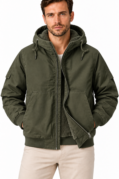 Men's Fleece-Lined Hooded Bomber Jacket | Glitz & Fashion
