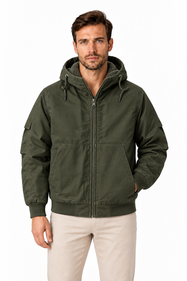 Men's Fleece-Lined Hooded Bomber Jacket | Glitz & Fashion