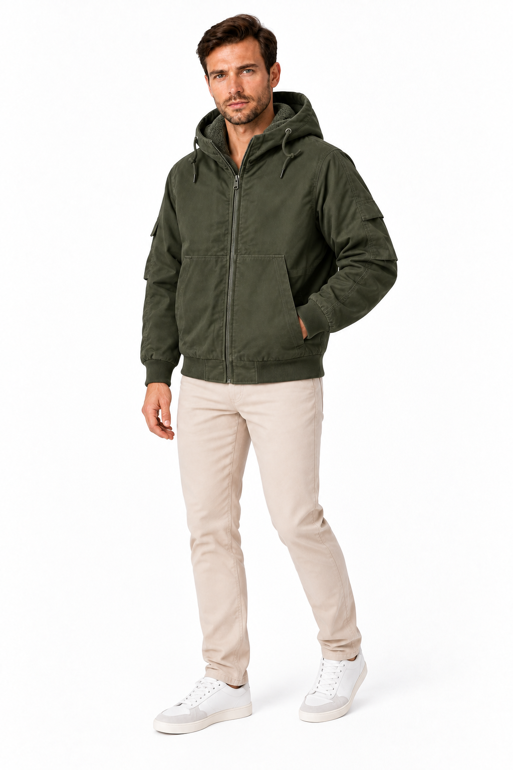 Men's Fleece-Lined Hooded Bomber Jacket | Glitz & Fashion