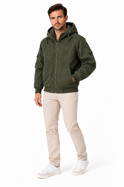 Men's Fleece-Lined Hooded Bomber Jacket | Glitz & Fashion