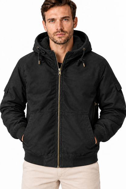 Men's Fleece-Lined Hooded Bomber Jacket | Glitz & Fashion