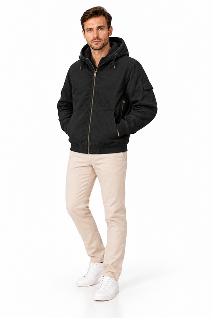Men's Fleece-Lined Hooded Bomber Jacket | Glitz & Fashion
