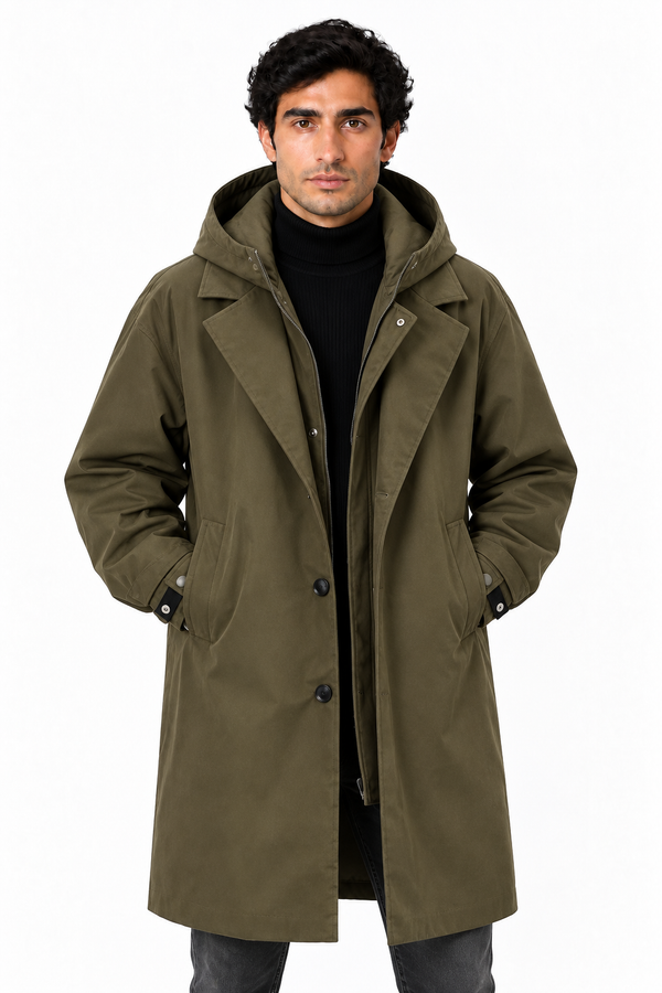 Men's Hooded Longline Overcoat | Glitz & Fashion