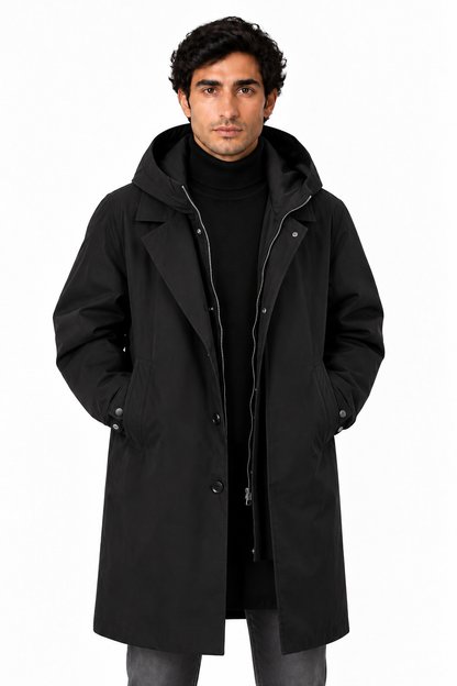 Men's Hooded Longline Overcoat | Glitz & Fashion