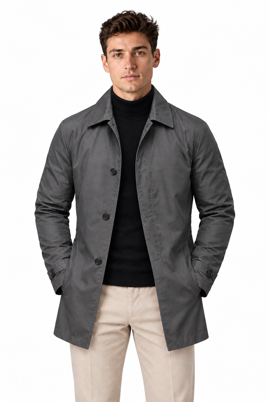 Men's Slim Fit Mid-Length Mac Coat | Glitz & Fashion