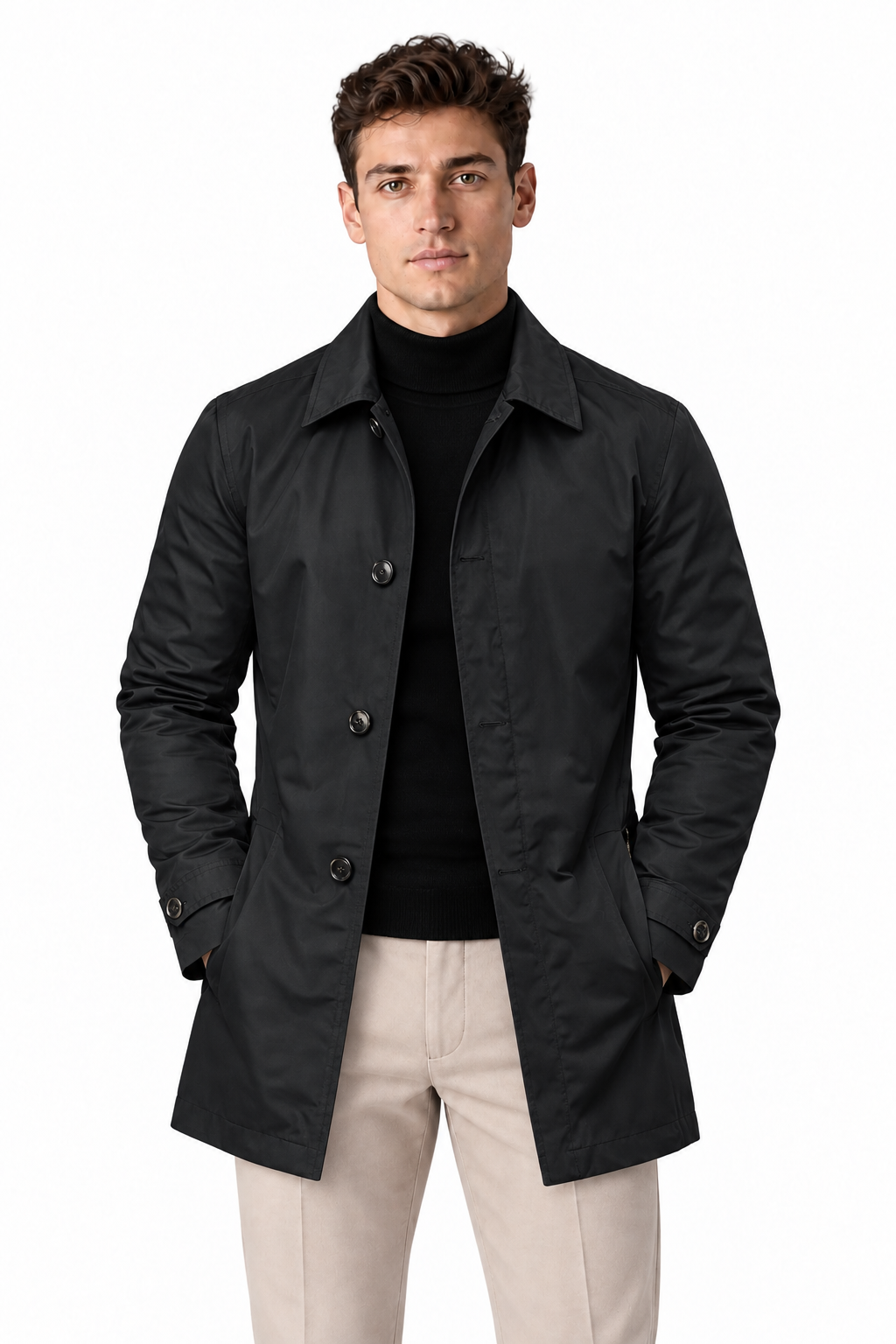 Men's Slim Fit Mid-Length Mac Coat | Glitz & Fashion