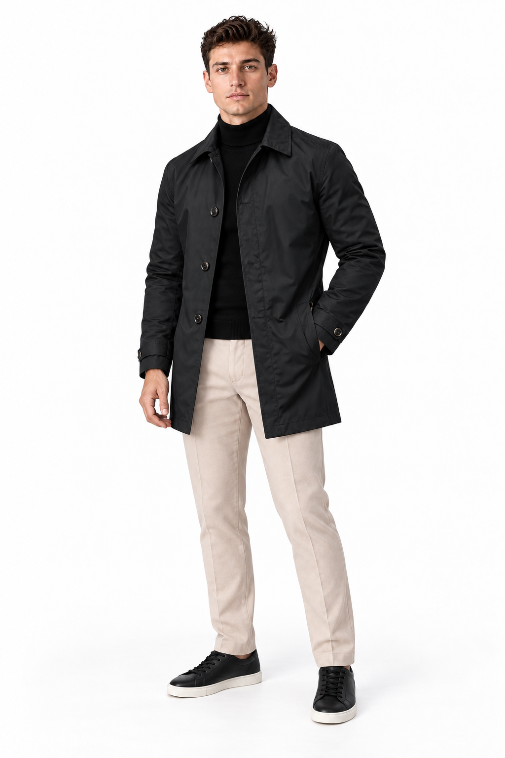 Men's Slim Fit Mid-Length Mac Coat | Glitz & Fashion