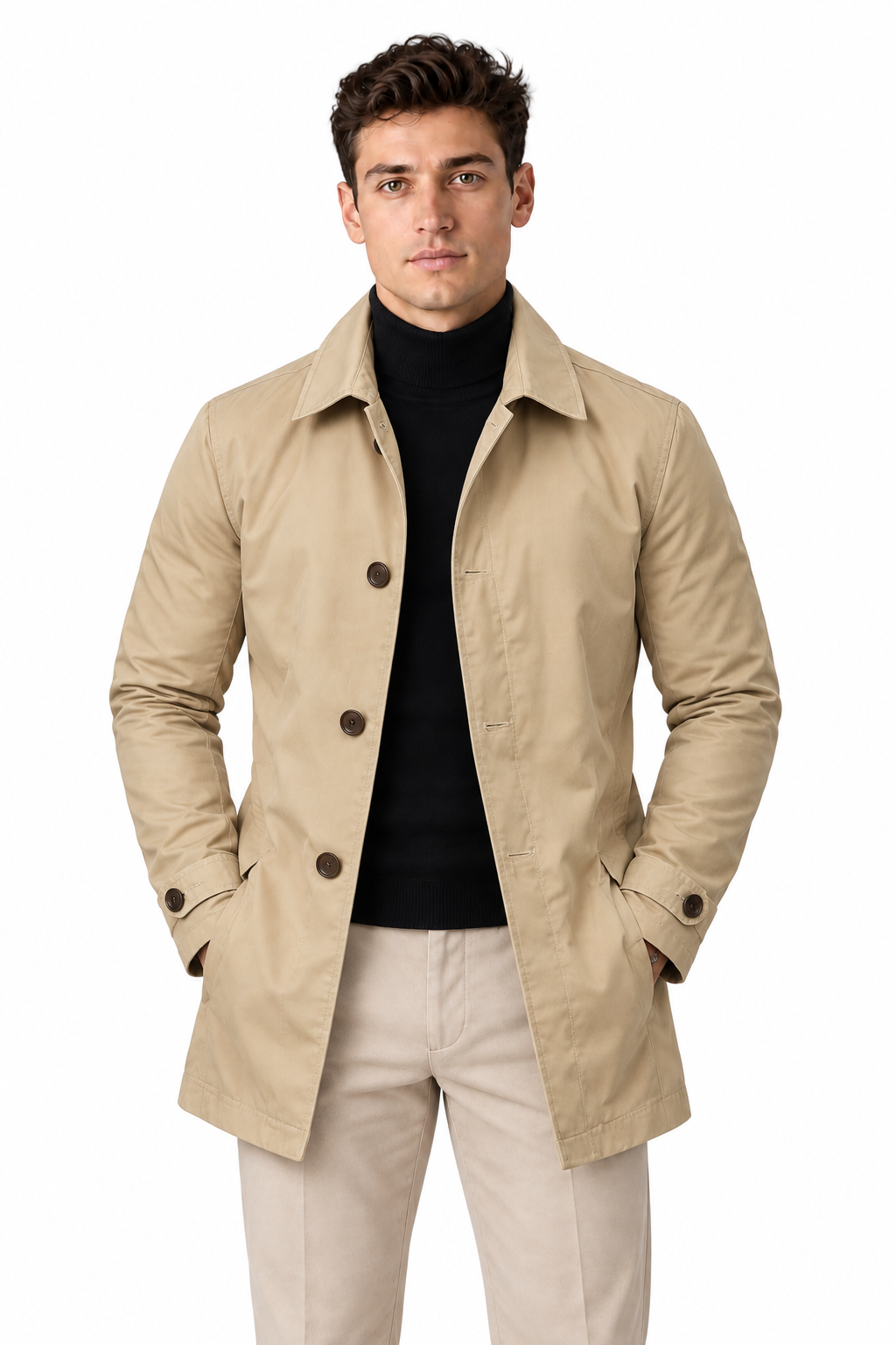 Men's Slim Fit Mid-Length Mac Coat | Glitz & Fashion