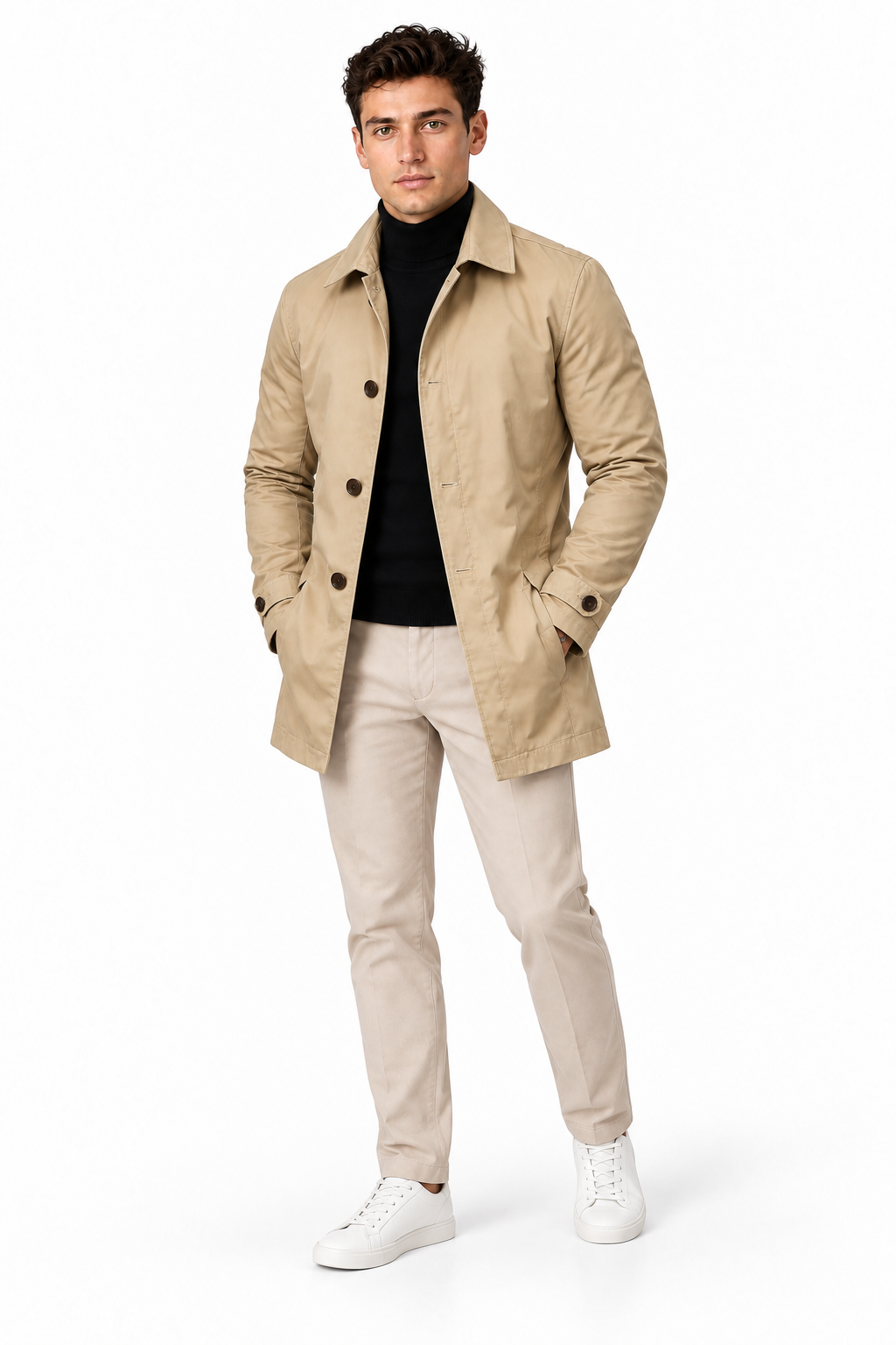 Men's Slim Fit Mid-Length Mac Coat | Glitz & Fashion