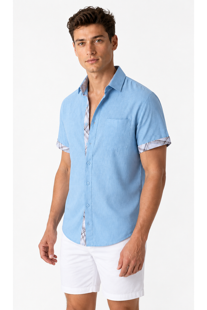 Men's Shirt Plaid Trim Short Sleeves | Glitz & Fashion