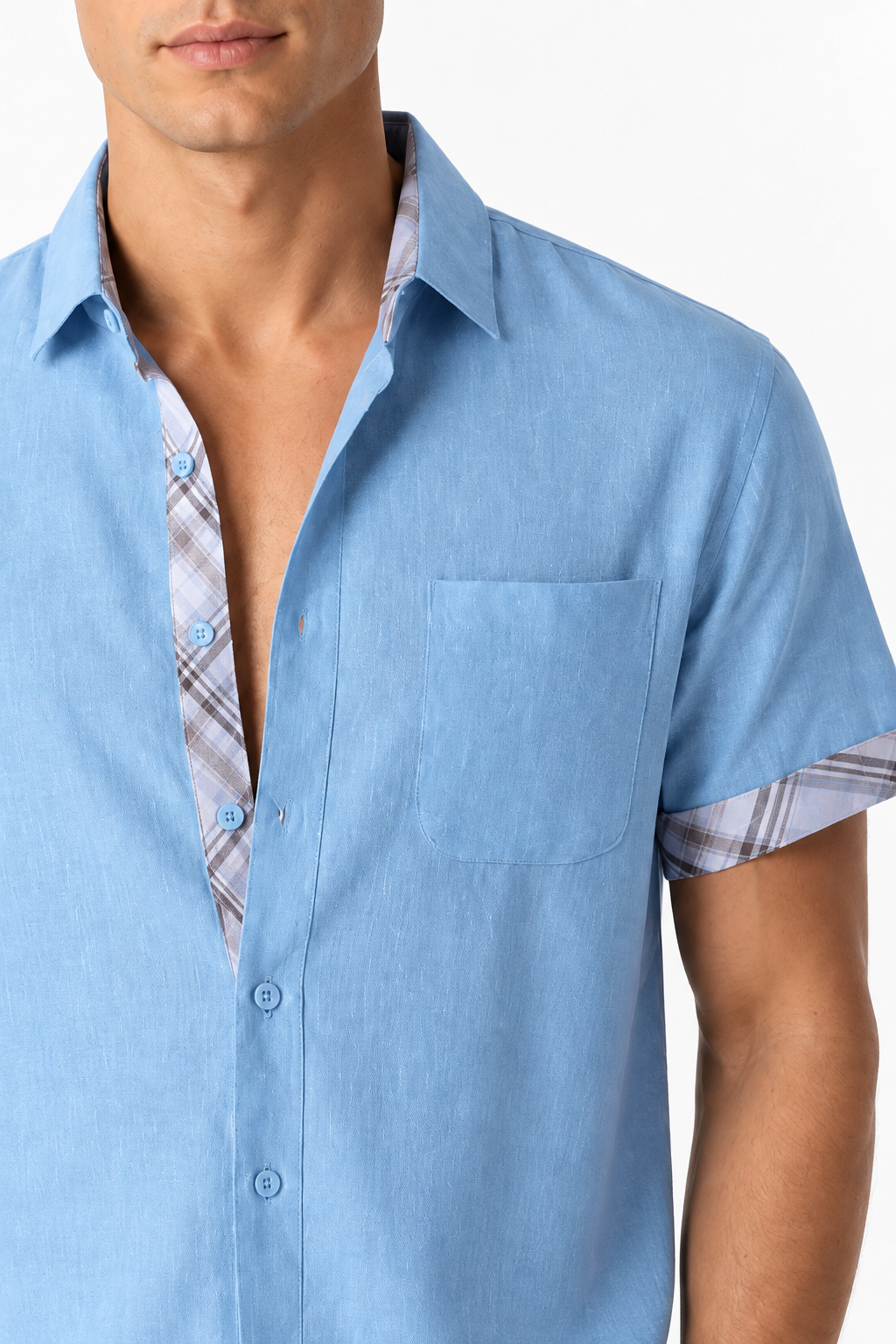 Men's Shirt Plaid Trim Short Sleeves | Glitz & Fashion