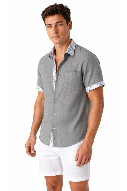 Men's Shirt Plaid Trim Short Sleeves | Glitz & Fashion