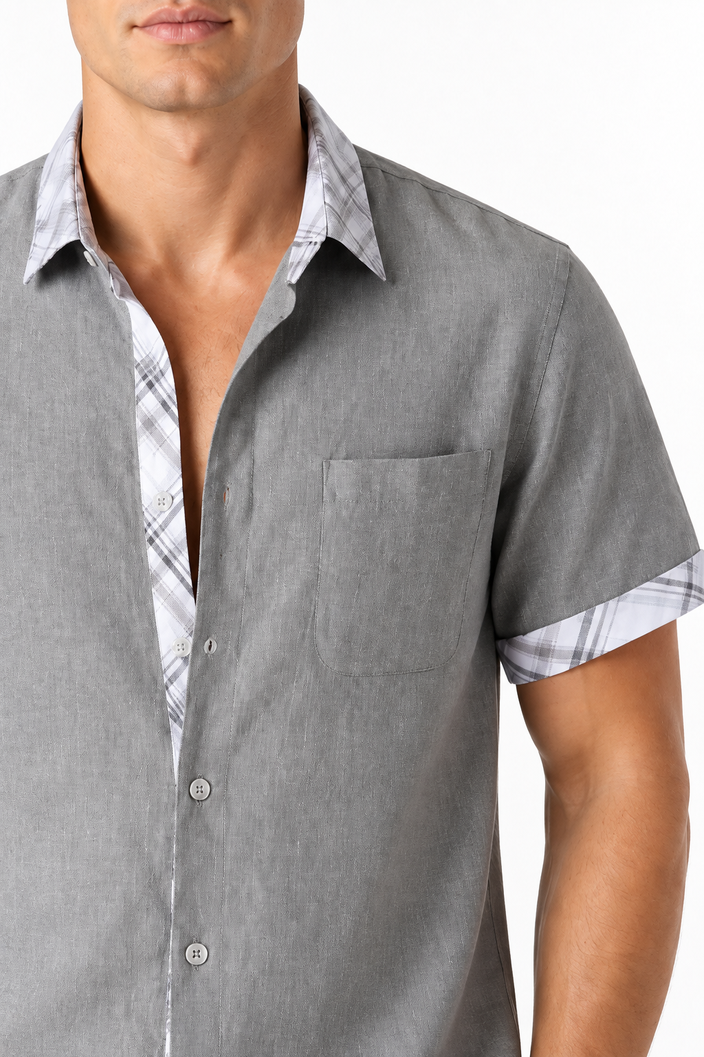 Men's Shirt Plaid Trim Short Sleeves | Glitz & Fashion