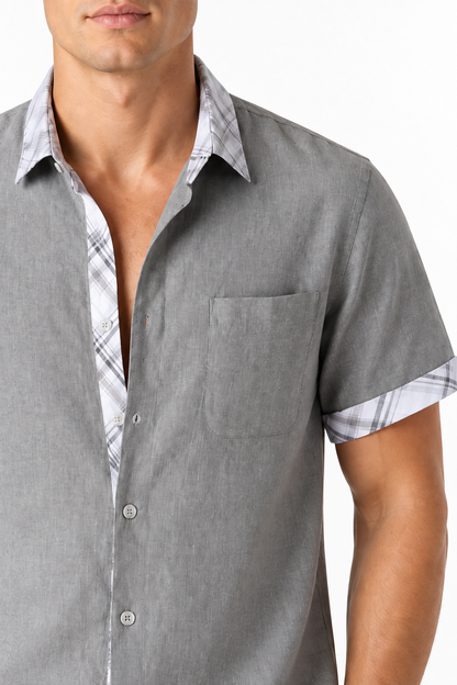 Men's Shirt Plaid Trim Short Sleeves | Glitz & Fashion