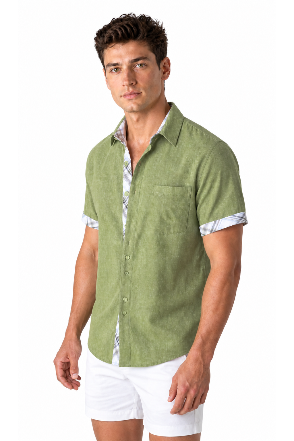 Men's Shirt Plaid Trim Short Sleeves | Glitz & Fashion