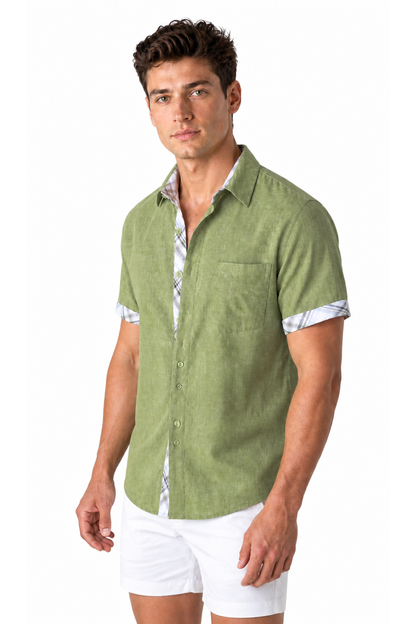Men's Shirt Plaid Trim Short Sleeves | Glitz & Fashion