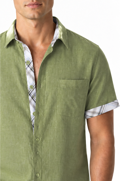 Men's Shirt Plaid Trim Short Sleeves | Glitz & Fashion