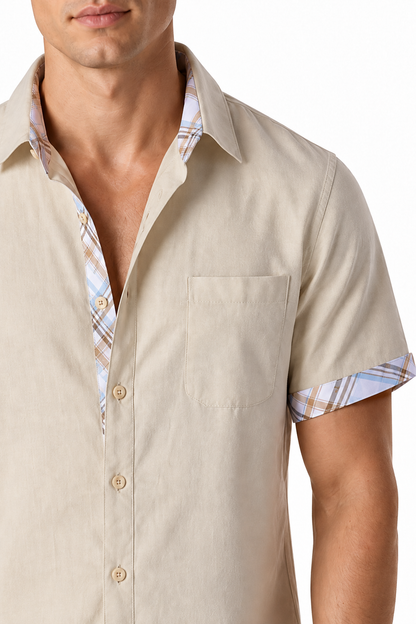 Men's Shirt Plaid Trim Short Sleeves | Glitz & Fashion