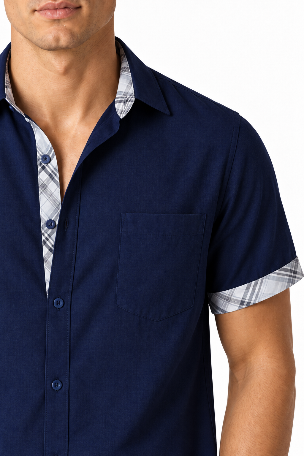 Men's Shirt Plaid Trim Short Sleeves | Glitz & Fashion