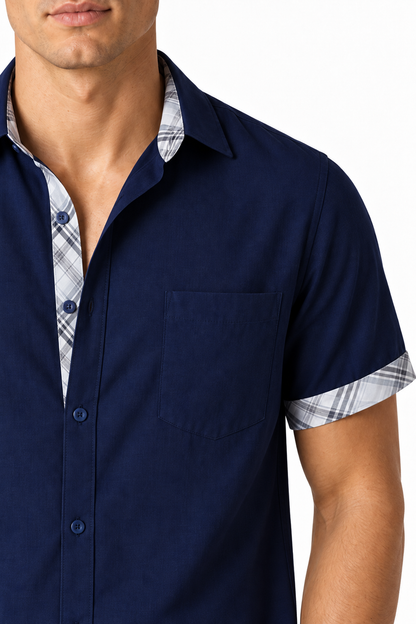 Men's Shirt Plaid Trim Short Sleeves | Glitz & Fashion