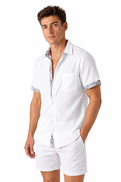Men's Shirt Plaid Trim Short Sleeves | Glitz & Fashion