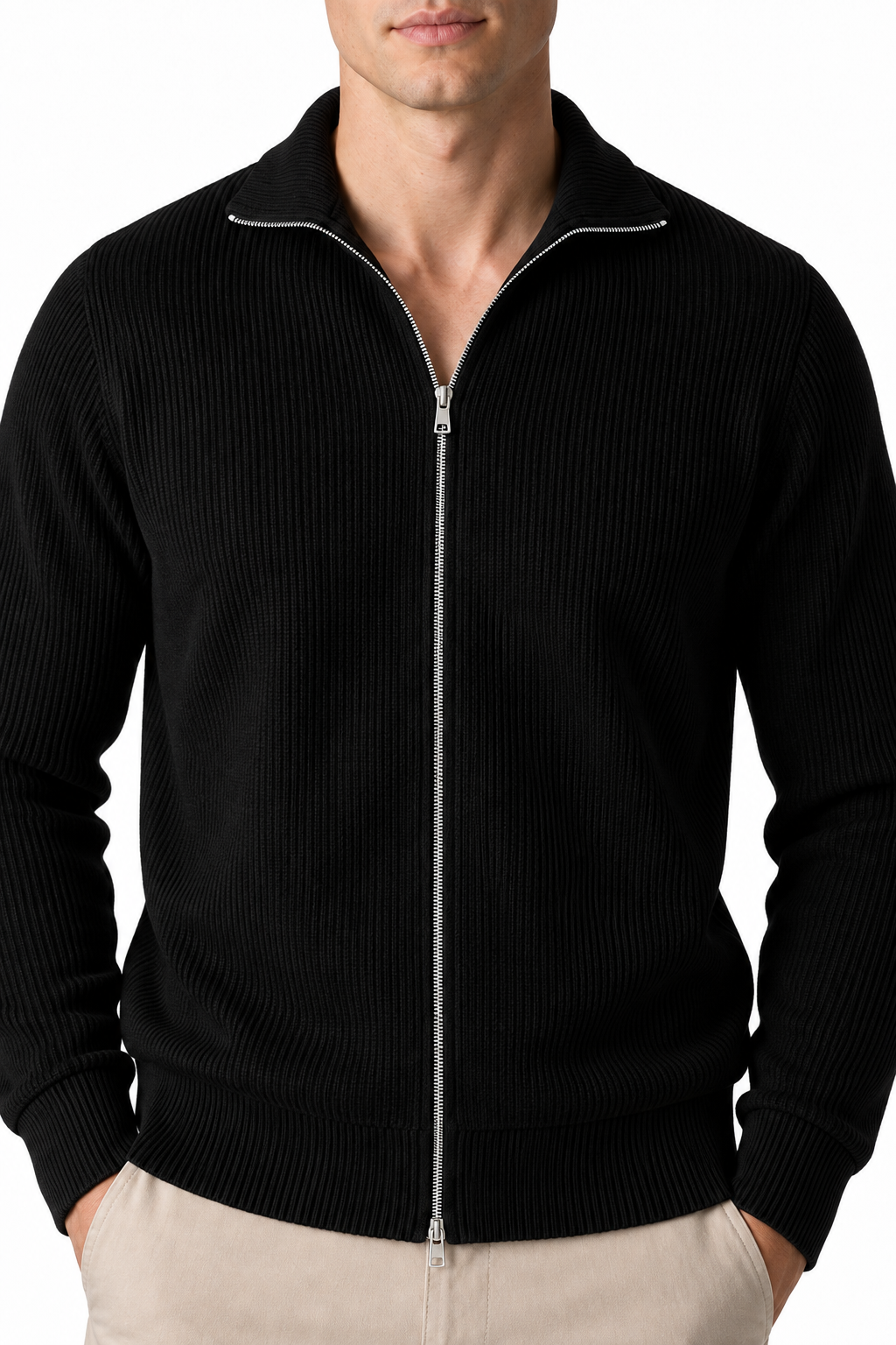 Men's Zip Cardigan Heavyweight Knit Stand Collar | Glitz & Fashion