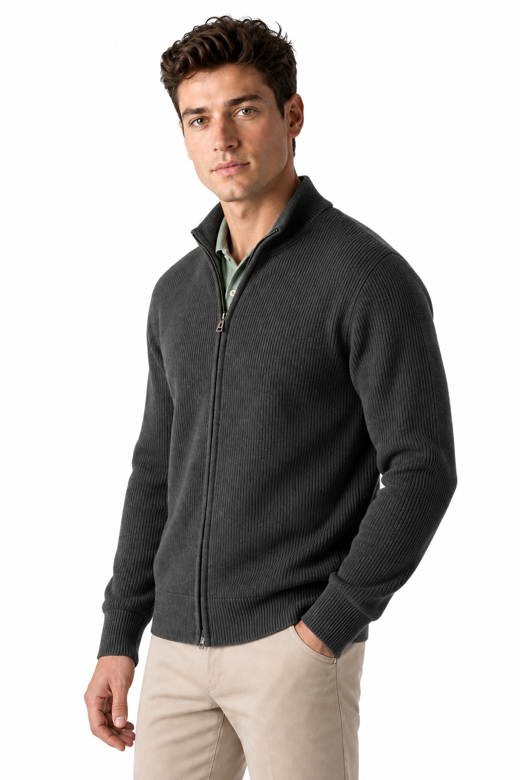 Men's Zip Cardigan Heavyweight Knit Stand Collar | Glitz & Fashion