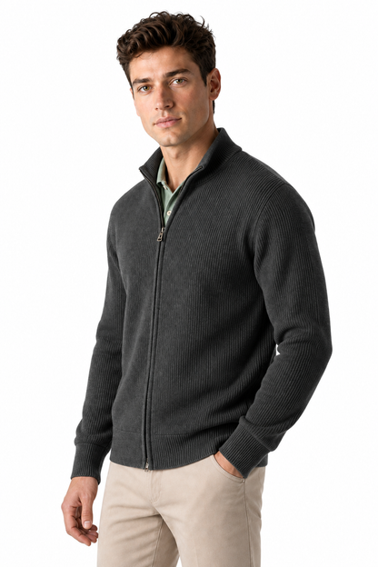 Men's Zip Cardigan Heavyweight Knit Stand Collar | Glitz & Fashion