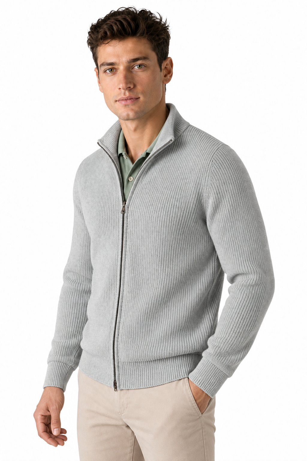 Men's Zip Cardigan Heavyweight Knit Stand Collar | Glitz & Fashion