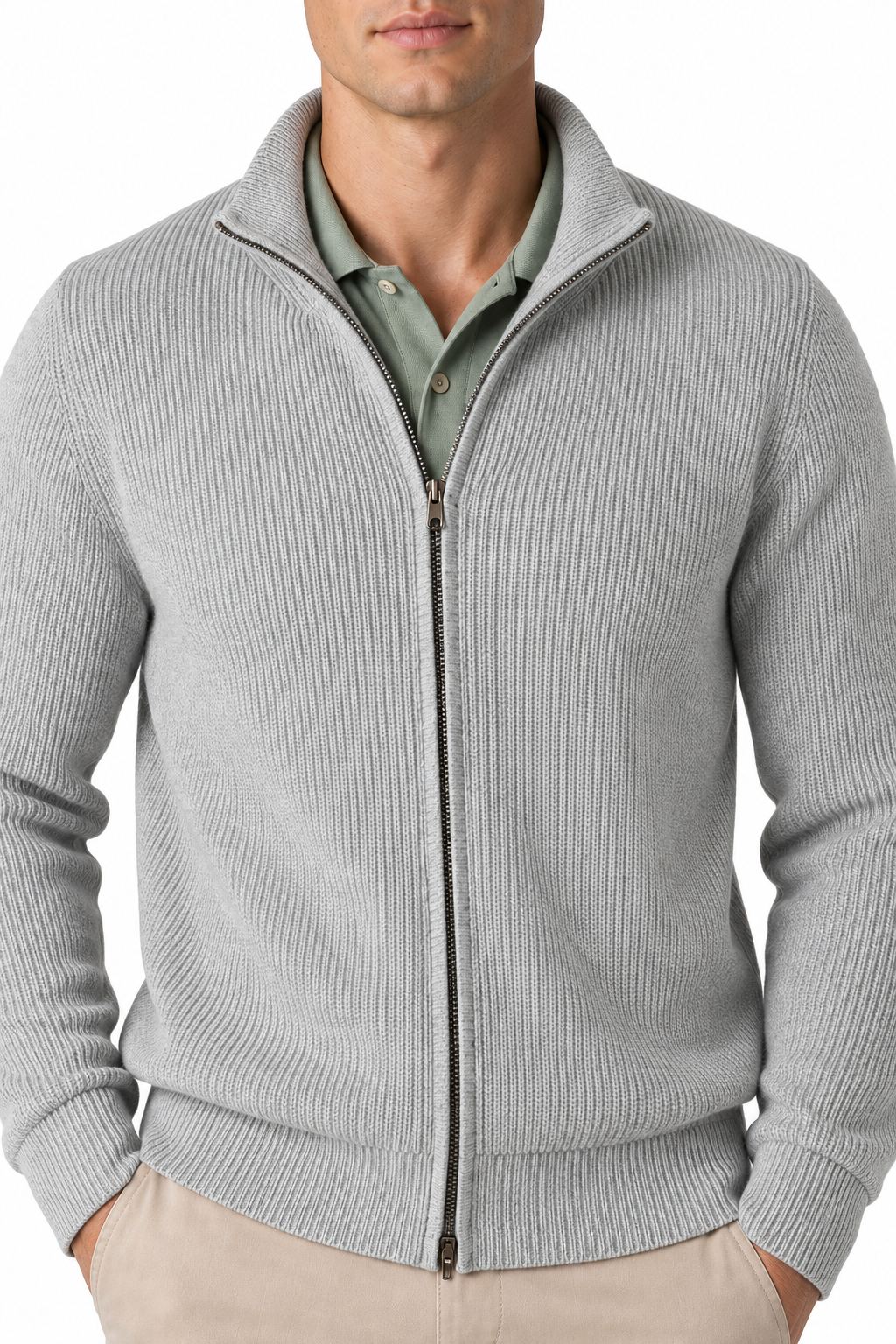 Men's Zip Cardigan Heavyweight Knit Stand Collar | Glitz & Fashion