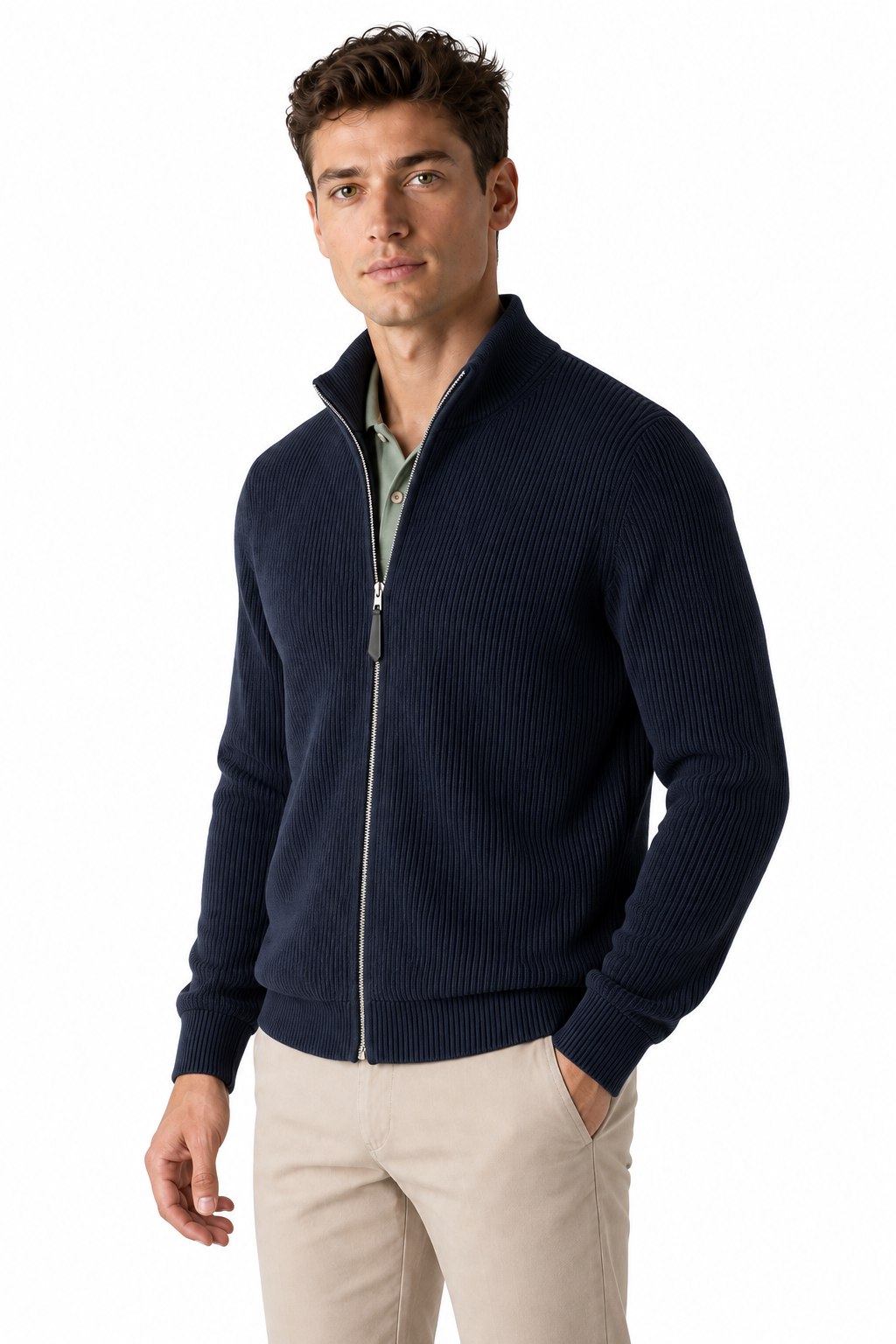 Men's Zip Cardigan Heavyweight Knit Stand Collar | Glitz & Fashion