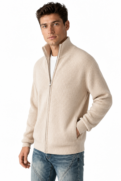 Men's Zip Cardigan Heavyweight Knit Stand Collar | Glitz & Fashion