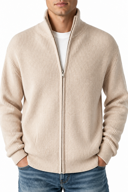 Men's Zip Cardigan Heavyweight Knit Stand Collar | Glitz & Fashion