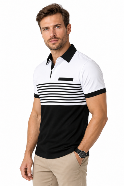 Men's Polo Shirt Striped Design Chest Pocket | Glitz & Fashion