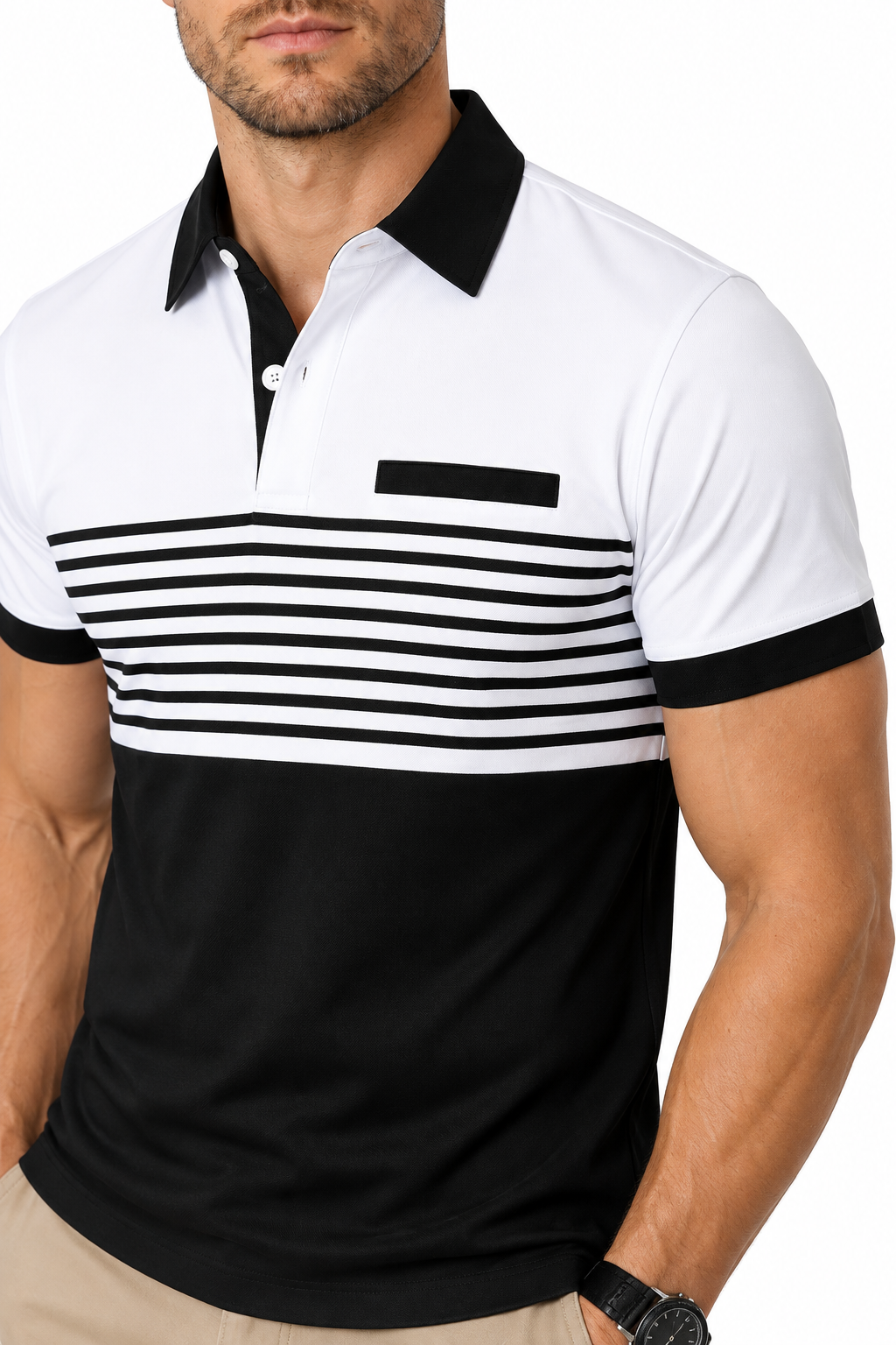 Men's Polo Shirt Striped Design Chest Pocket | Glitz & Fashion