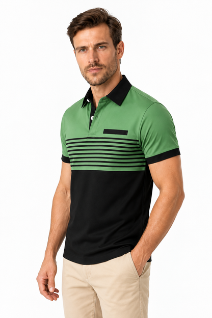 Men's Polo Shirt Striped Design Chest Pocket | Glitz & Fashion